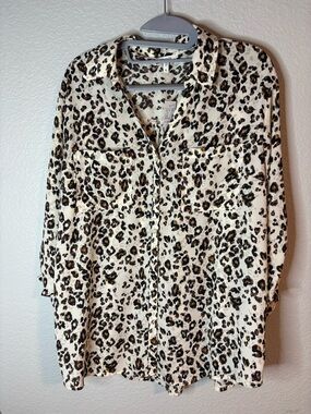 Maurices Cream and Brown Leopard Print Blouse